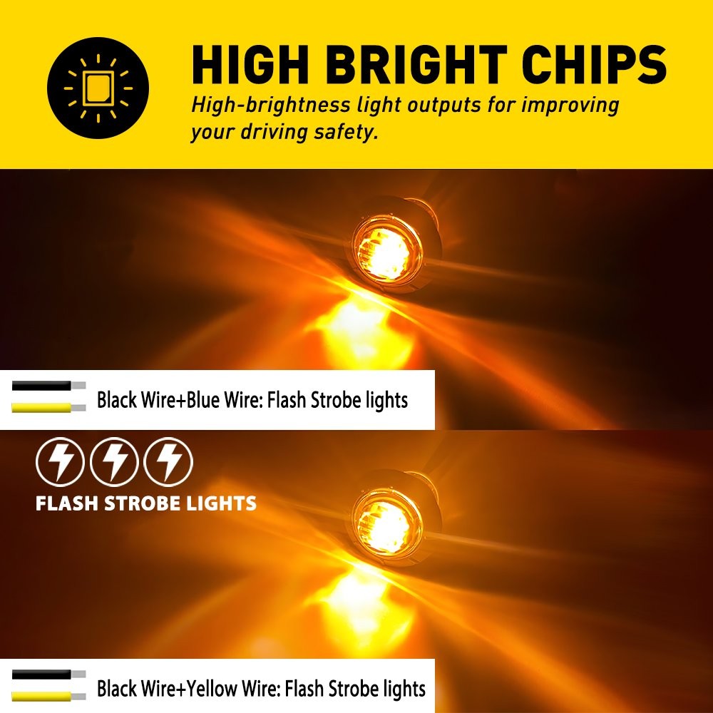 20X 3/4" Strobe+Steady Amber LED Marker Lights Warning Flash Lamp ATV UTV RV van thumbnail 3
