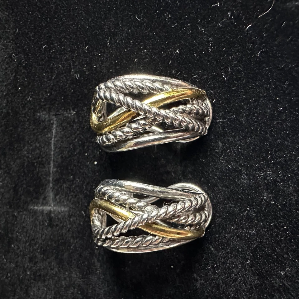 David Yurman 14k Sterling Silver Cable Crossover Hoop Earrings - Image 2 of 4