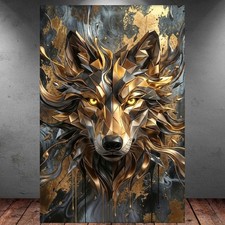 LEINWAND BILD ER XXL ABSTRAKT WOLF GOLD INDUSTRIAL HUND MODERN WAND POSTER P2328