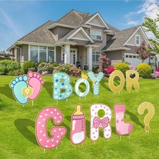 11 Pcs Gender Reveal Decorations Baby Shower Plastic Yard Signs with Stakes