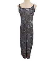 Vtg 90s Express Tricot Maxi Dress Semi Sheer Mach Lace Print Slip Sz S Goth