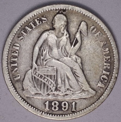 1891 Seated Liberty Dime VF+
