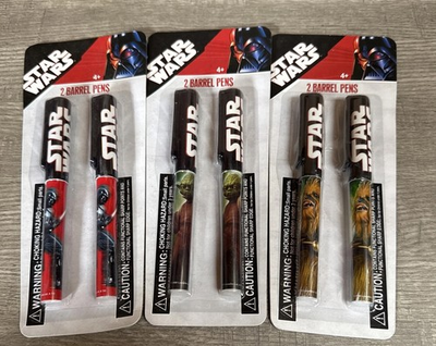 #ad #ad STAR WARS BARREL BALL POINT PENS *3 PACKS OF 2 PENS Darth Vader Yoda Chewbacca $17.95