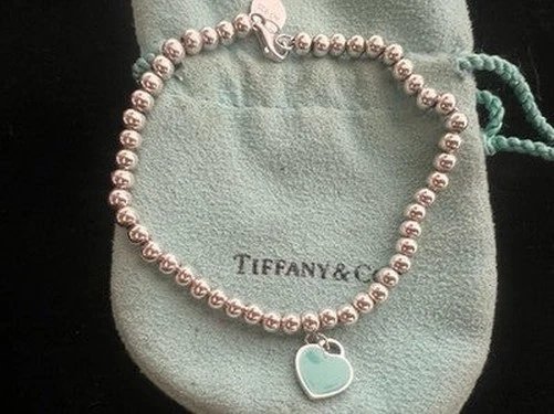 🔴 TIFFANY & CO. Pulsera de Cuentas Plata 925 Vintage Esmalte Corazón Dije Foto 3 de 4