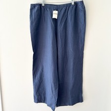 J. Jill Linen Wide leg Cropped Pants Size Large Blue Pull On Classic Boho NWT  s