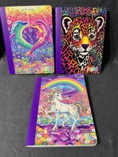 Lot of 3 New Lisa Frank Glittery Composition Notebook Unicorn & Jaguar, Dolphins