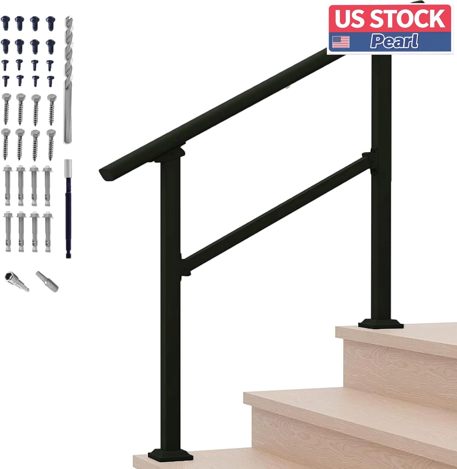 US Stock Metty Metal Hand Rails Outdoor Steps 3 Step Stair Railing Kit ...