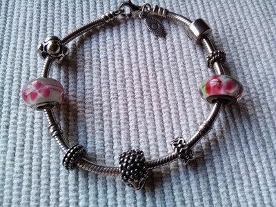 Pandora Armband 20cm mit Karabiner und 8 Charms Silber