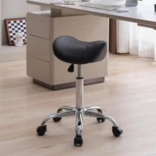 Swivel Saddle Stools with Wheels, Faux Leather Rolling Stool Adjustable 18"-26"