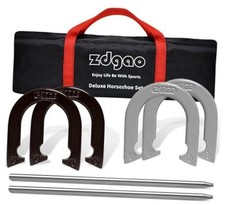 Horseshoes Outside Game Set-Portable Outdoor Horseshoe Set Silver Golden 20"
