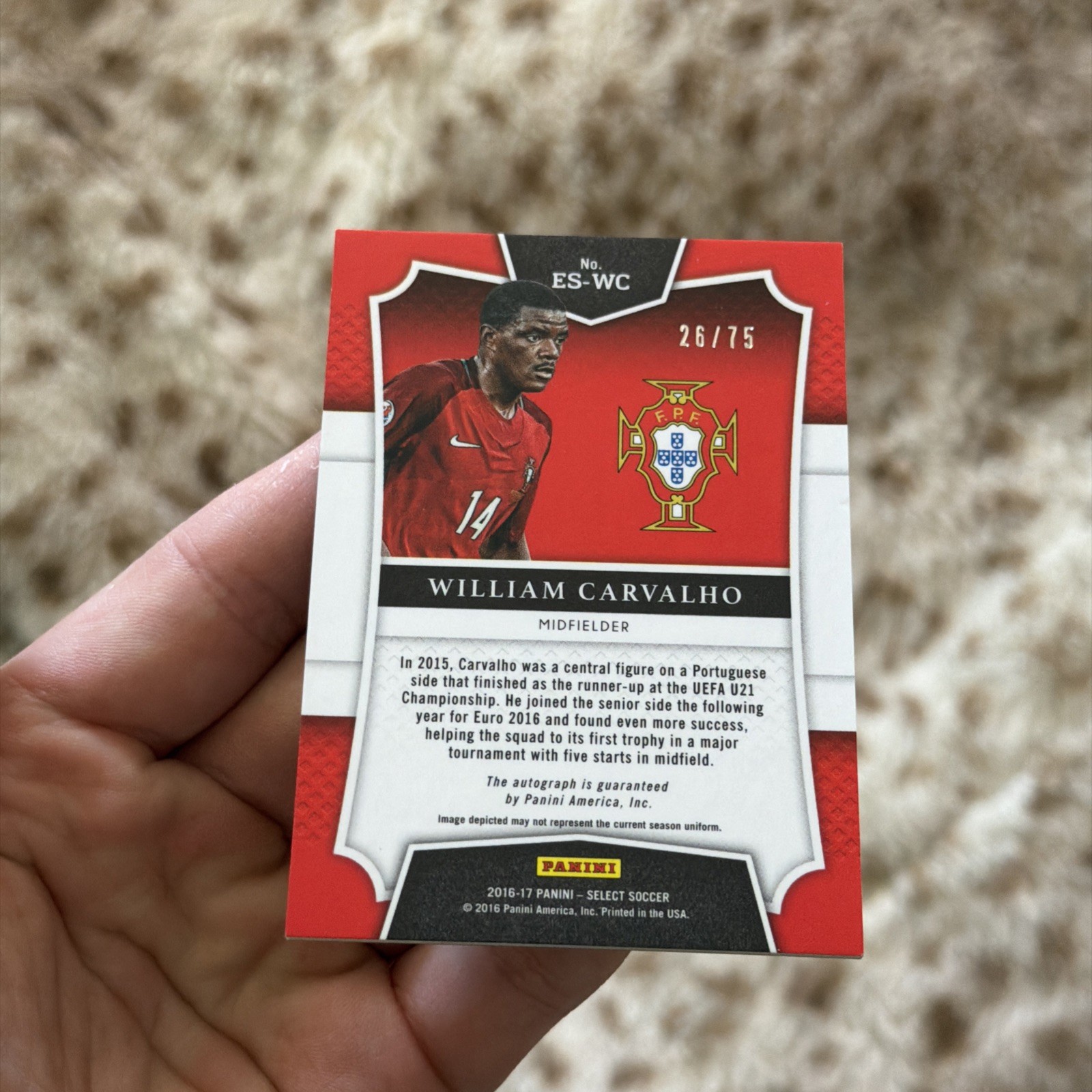 2016 Select William Carvalho Emerging Star Signatures Orange Auto /75 Portugal view 10