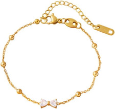 Gold Bow Necklace Bracelet Earrings Set for Women Delicate Titanium Steel Ribbon