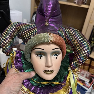 Face Jester Head Wall Plaque Bust Mardi Gras Decor 12 x 10