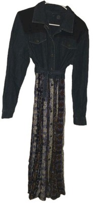B.T. Express Dress Denim Long Sleeve Button Front Tie Waist Size 9/10