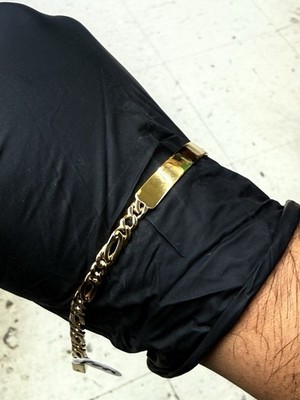 Men's Gold Tone Curb Link Chain ID Plate Bracelet, Lobster Clasp