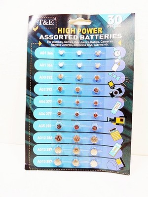 Button Cell Batteries 30 piece Assorted Electronics Coin Battery Watch Camera