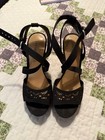 indigo rd. Women’s Black Faux Suede Laser Cut Wedge Sandals Ankle Strap 6 — photo 1