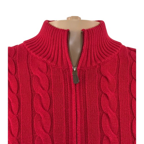 Polo Ralph Lauren Mens XXL Red Cable Knit Quarter Zip Pullover Sweater Blue Pony - Picture 4 of 11