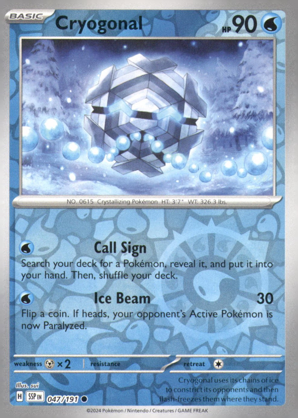 CRYOGONAL 047/191 COMMON SURGING SPARKS POKEMON REVERSE HOLO NEAR MINT