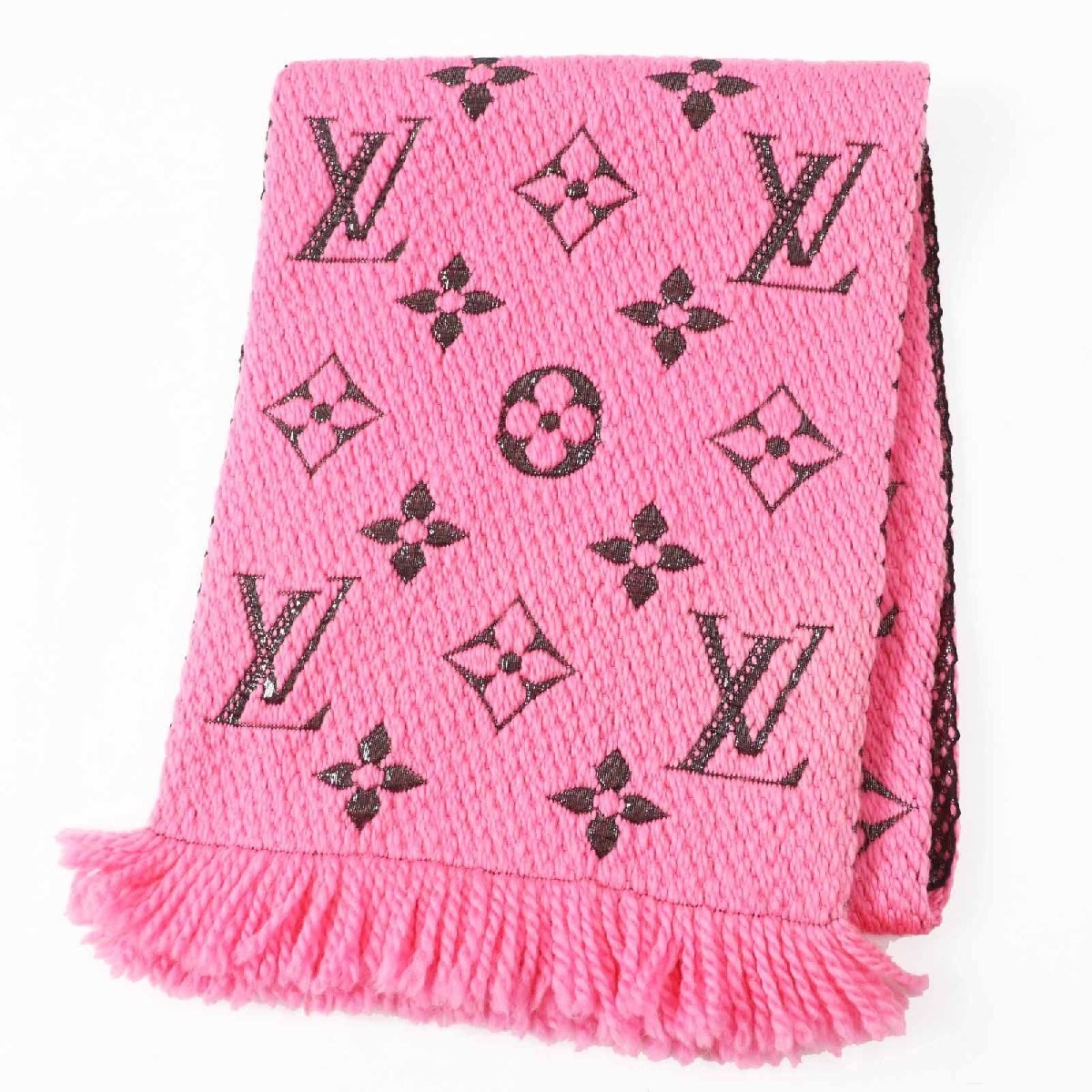 LOUIS VUITTON a thermal scarf Echarpe Logomania Shine Wool Silk Rose Pop