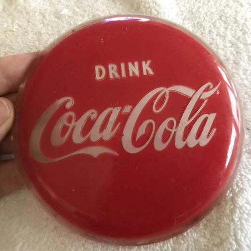 COCA COLA VINTAGE PLASTIC DISPENSER BUTTON SIGN