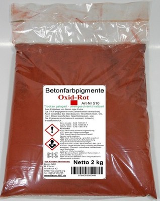 2 kg Rot Oxid Pigment 510, Pulver Betonfarbe Eisenoxid 