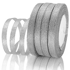 FQTANJU 3/8 Inch Silvery Glitter Ribbon, 100 x 100 Yards, Silver