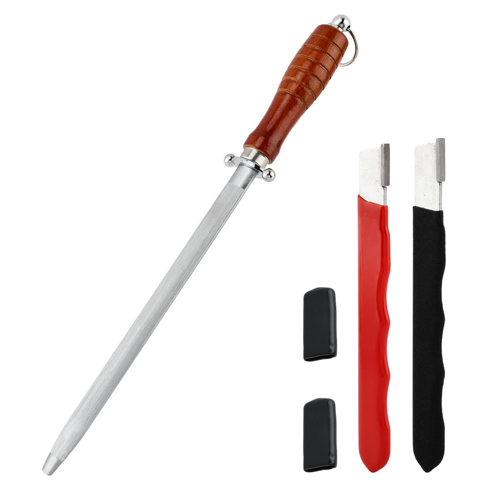 Sharpener Rod 10-inch Carbon Steel Honing Rod with Non-Slip Wooden Handle and...