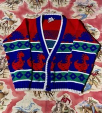 Vintage 89s/90s Kids Boys Hot Fudge Acrylic Dinosaur Cardigan Size 4-6