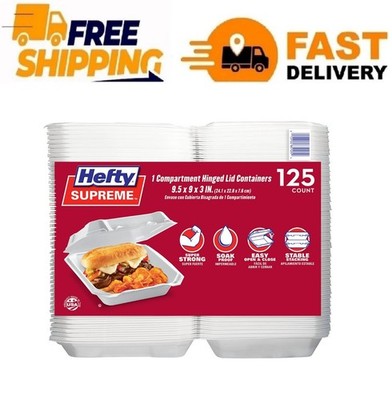 Hefty Supreme Foam Hinged Lid Container, 1-Compartment, 125 ct.