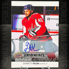 2021-22 Credentials - Garrett Pilon RC AUTO - ROOKIE ARRIVALS #RA-25 CAPITALS