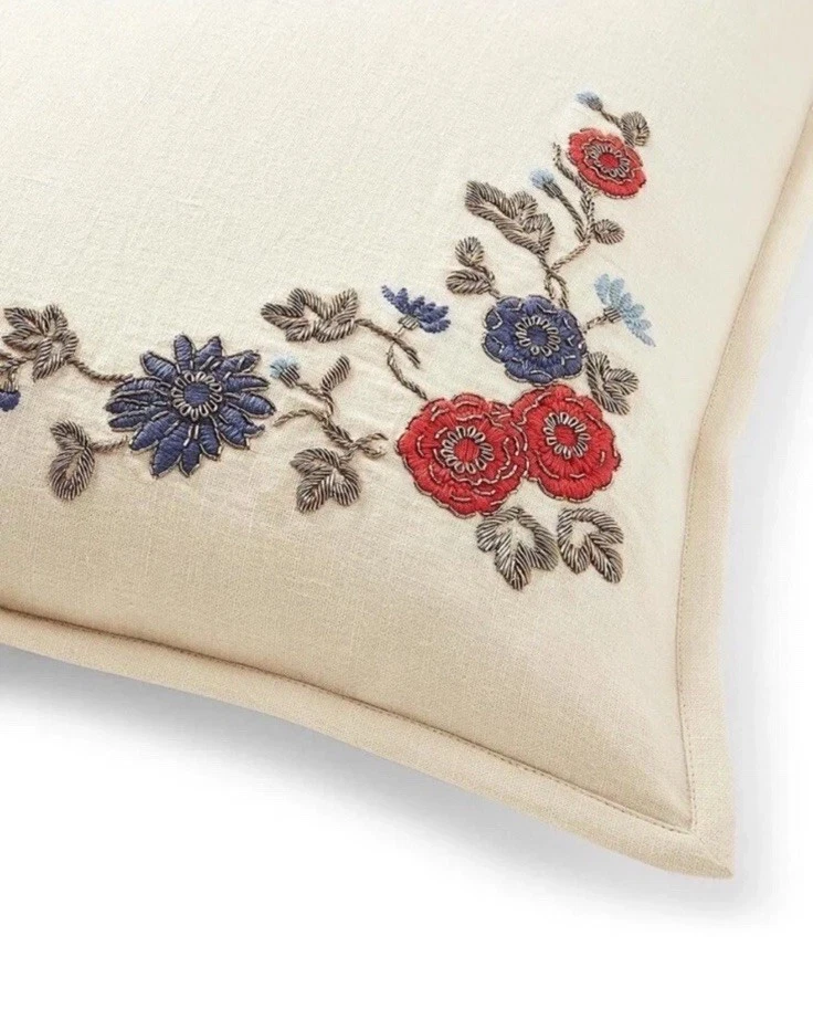 Almohada Ralph Lauren Home Macall bordada a mano 18" x 18" marfil nueva con etiquetas Foto 3 de 4