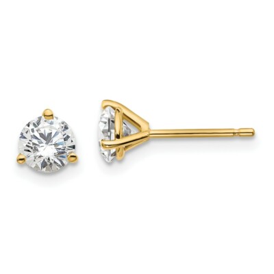 14K Yellow Gold Lab-Created Diamond 1ctw VS/SI, D E F, 3 Prong Earrings