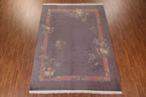 Vintage Purple Art Deco Nichols Chinese Area Rug 9'x12' Wool Handmade Carpet - Picture 2 of 12