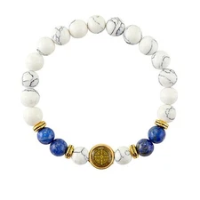 St Benedict Moonstone Evil Protection Medal Bracelet, Religious Jewelry Gift