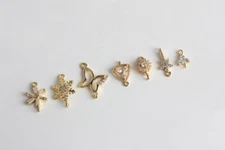 6pc Cubic Zirconia Snowflake Star Flower Petal Butterfly Charm Pendant Connector