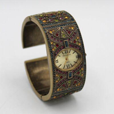 Heidi Daus Hinged Cuff Bracelet Watch w/ Multicolor Crystals  display picture 1