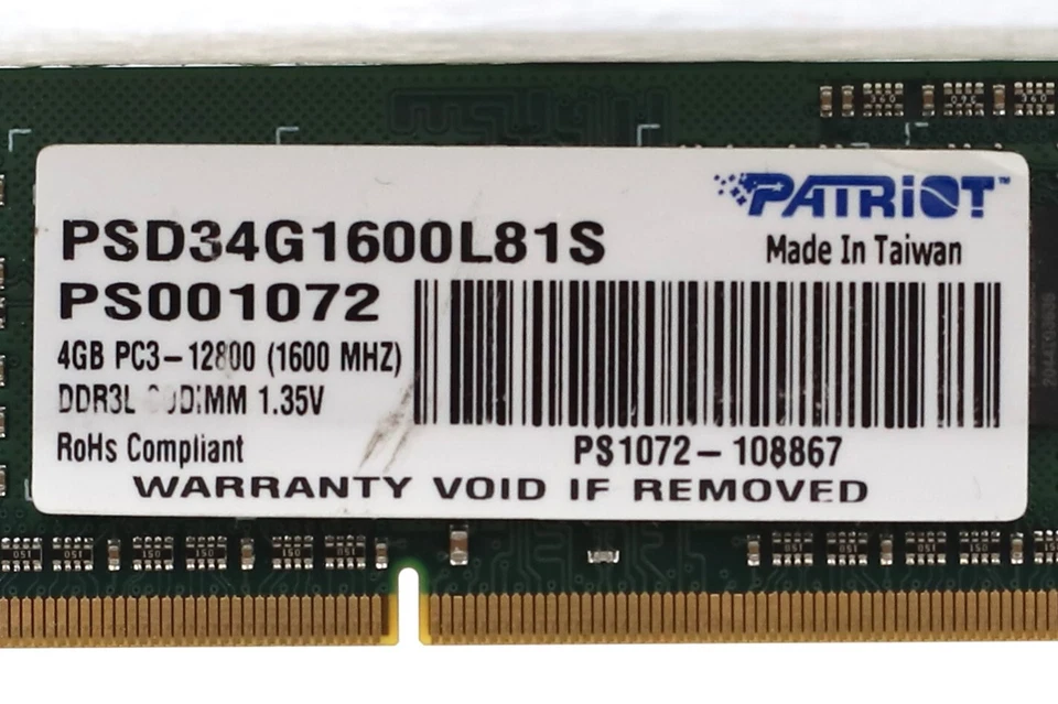 Patriot 4GB 1Rx4 PC3-12800 DDR3-1600 Laptop Memory P/N: PSD34G1600L81S Tested - Image 3 of 3