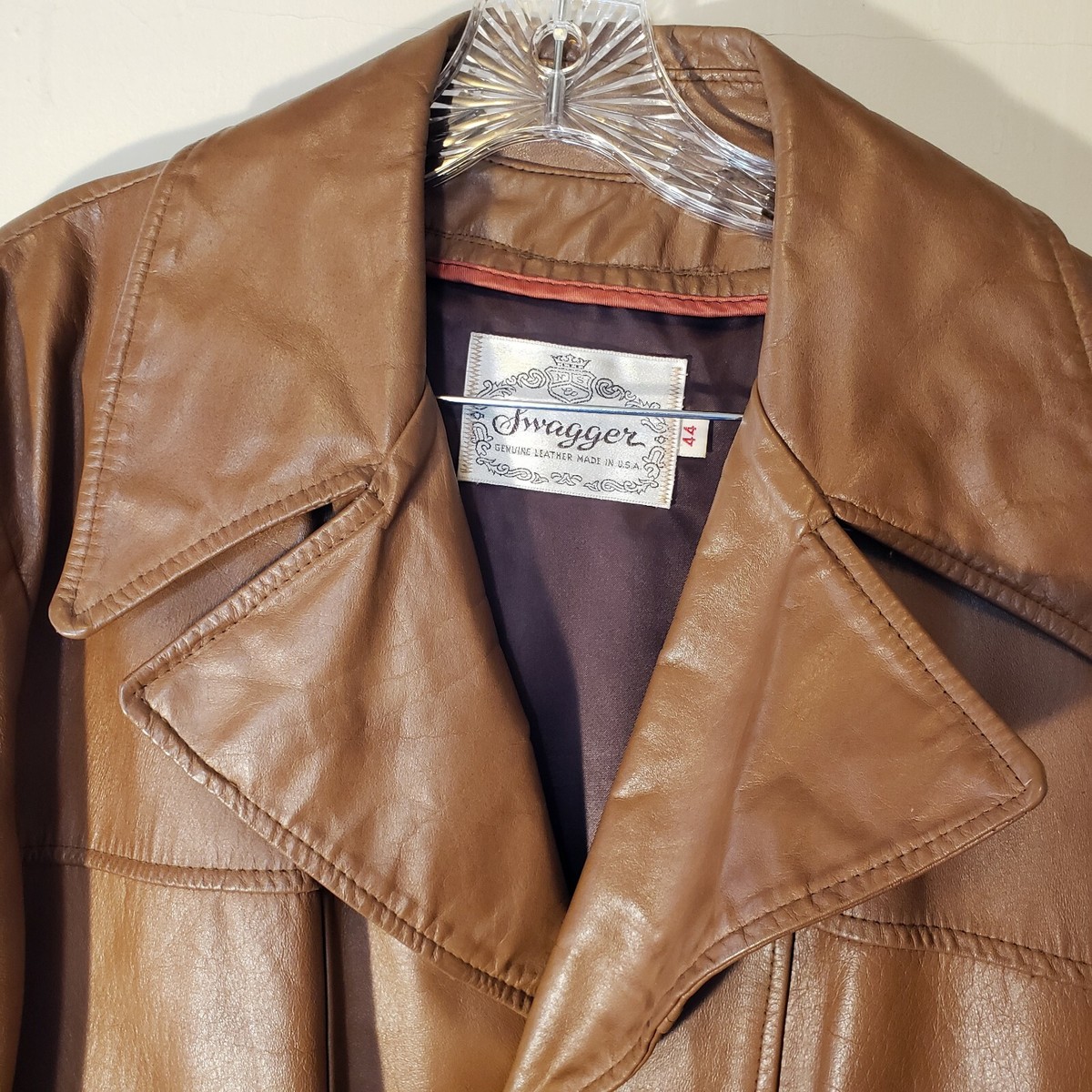 Swagger　アーミーレザージャケット　L Genuine Leather Swagger Coat size 44 Large made in USA | eBay