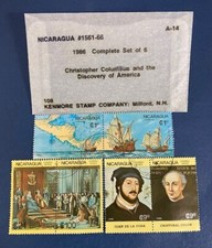 Set of 6 Nicaragua Christofer Columbus America Discovery Map Ships stamps 1986 