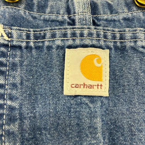 VINTAGE Carhartt Overalls Boys 6 Blue Denim Bib Double Knee Medium Wash USA Made - Picture 8 of 13