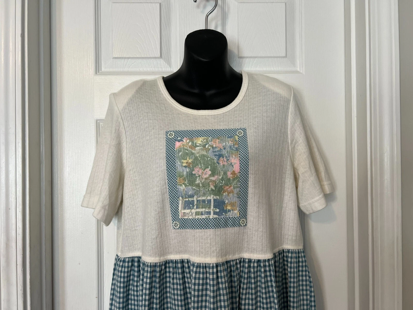 OFF WHITE ABITO VINTAGE TEDDI BLU BIANCO SPORCO A QUADRI TAGLIA XL