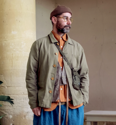 Washed French Chore Jacket Herringbone - 60s Style Vintage - Army