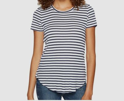 $295 Splendid Women's White Venice Striped Short Sleeve Crewneck Tee Top Size XS