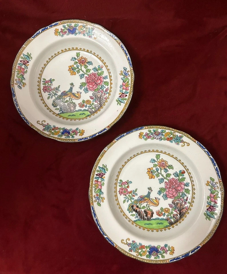 Antique Spode PEACOCKS  Set of Two Soup Plates Black Stamp England Circa 19th C - Image 2 of 4