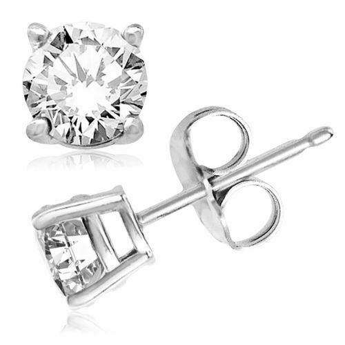 Sterling Silver Round Shaped Stud Earrings Cubic Zirconia 6mm Silver Round CZ - Picture 1 of 4