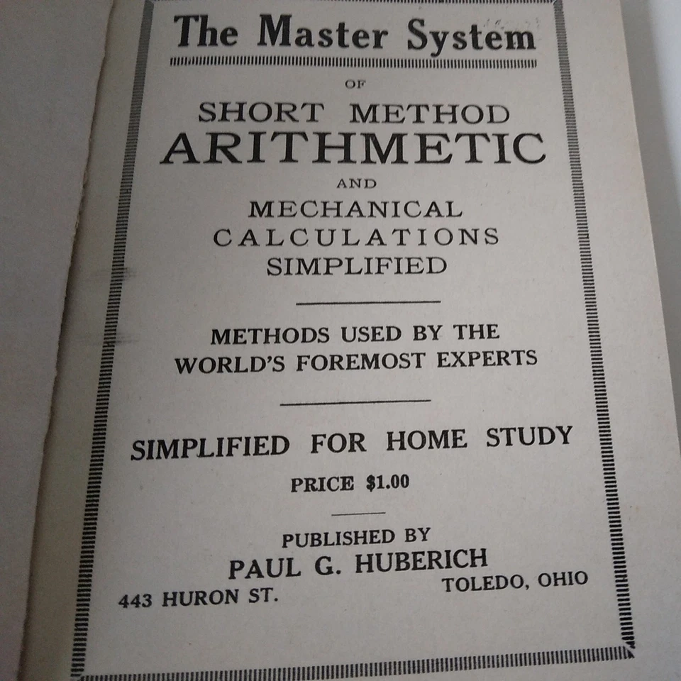 1924 "The Master System" Paul G. Huberich, Rapid Arithmetic & Mechanics Guide SC Foto 2 de 4