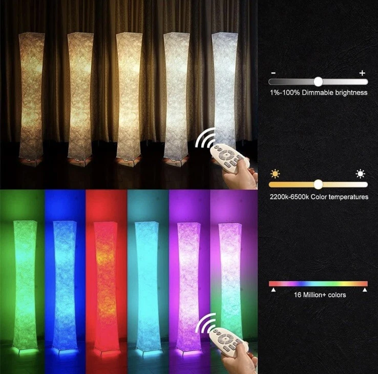 Lámpara de pie LEONC RGB multicolor cambiante tela Tyvek pantalla iluminación moderna Foto 3 de 4