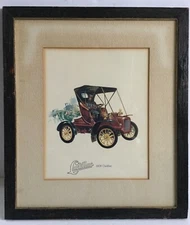 1908 Cadillac Car Colorful Print Framed under Glass