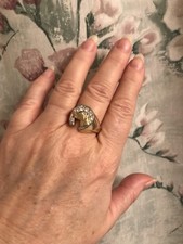 Vintage 14K YG Electro Plate Mens Horse/Horseshoe Crystal Ring-Sz. 10.75,Stamped